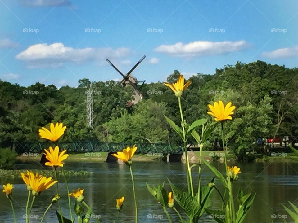 Holland on the Fox. Fabyan windmill along the Fox River in Batavia, Il 