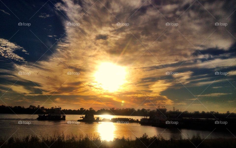 Mississippi River at sunset. 