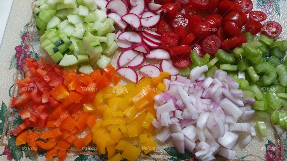 taste the rainbow. chopped up veggies for last night's pasta salad