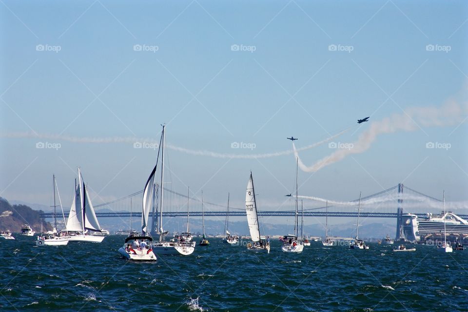 Fleet Week SF . Aerobatic stunts over the bay during Fleet Week in San Francisco 