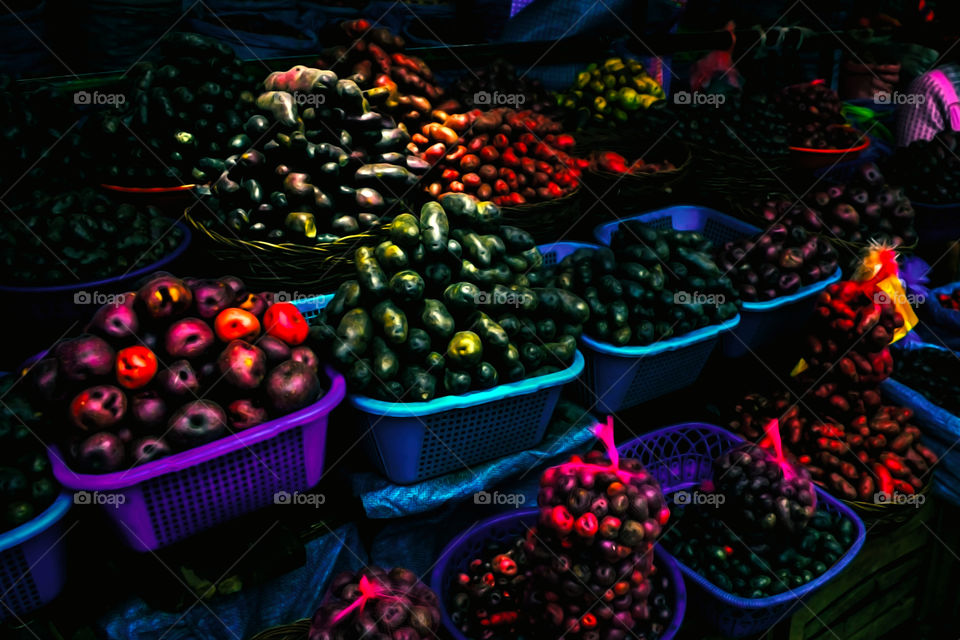 Fruits and vegetables sold in the market