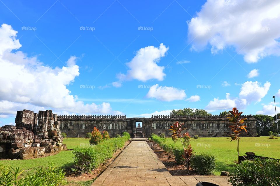 the wall and the gate of city hall inside the archaelogical site of ratu boko palace, near Jogjakarta, Indonesia