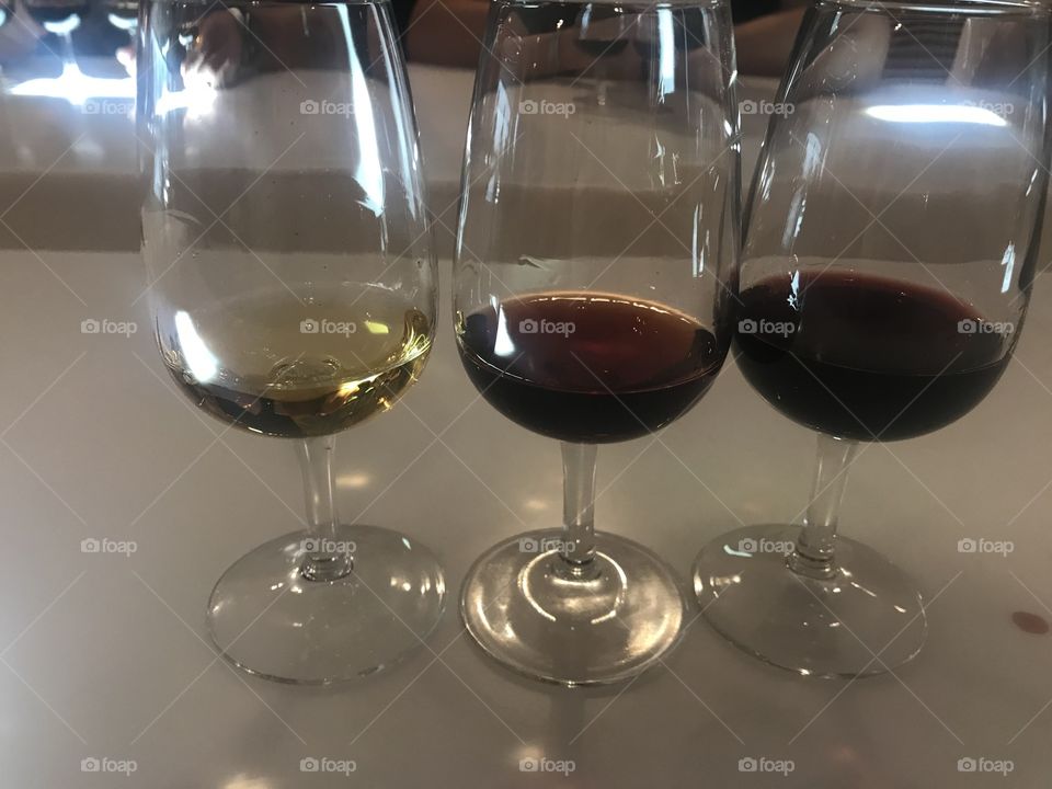 Port wine featuring: white, tawny and ruby. 3 port wines 