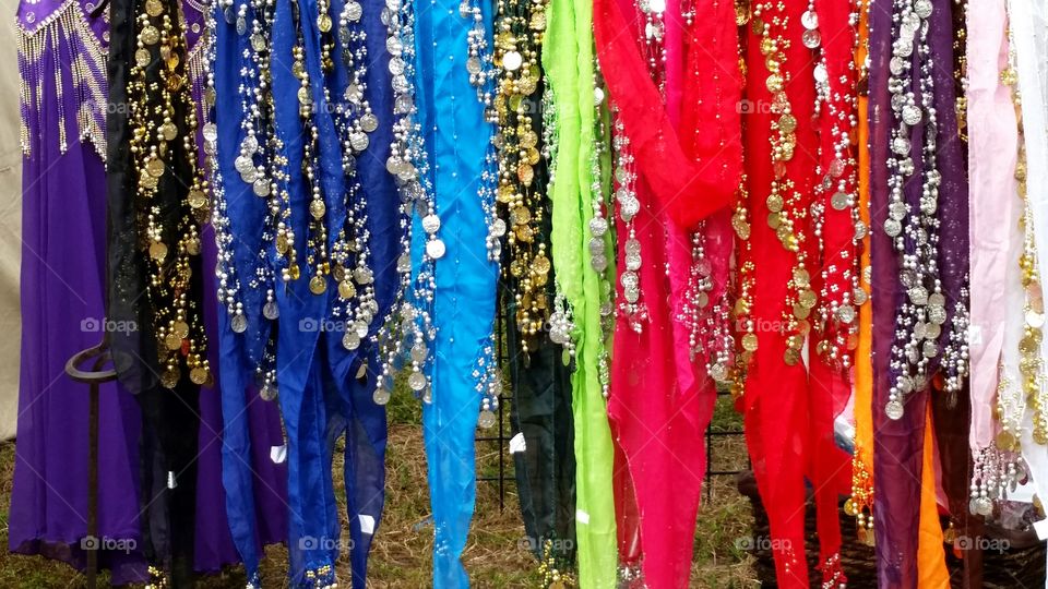 Bright colorful array of scarves
