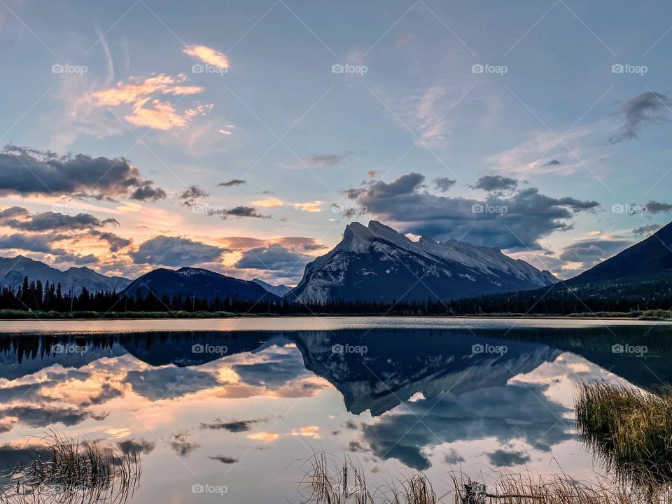 Sun rising behind Mount Rundle 